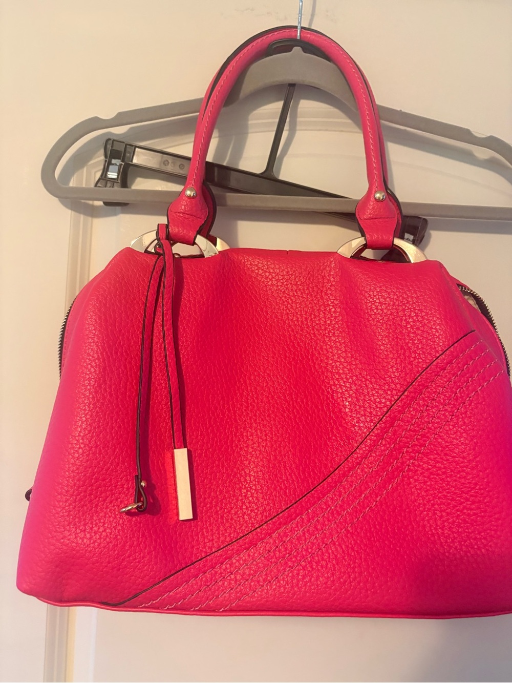 Women's Pink Leather Satchel Handbag